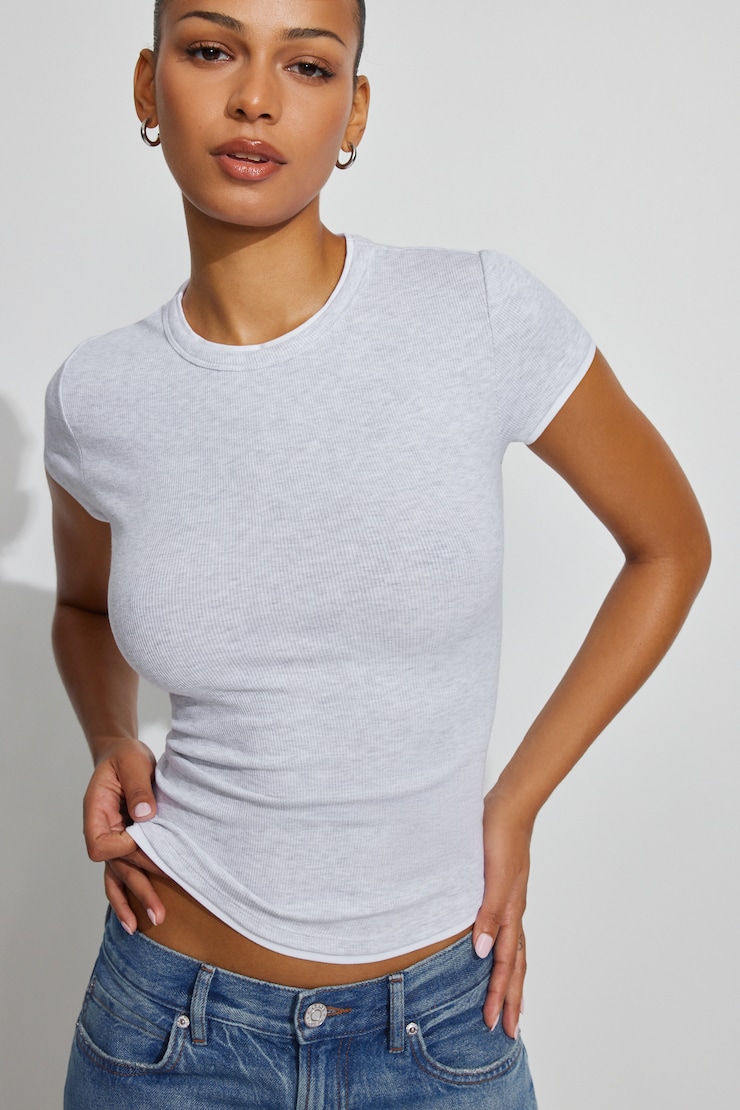 Ribbed Double Layer T-Shirt, Spring Grey Mix/White, large