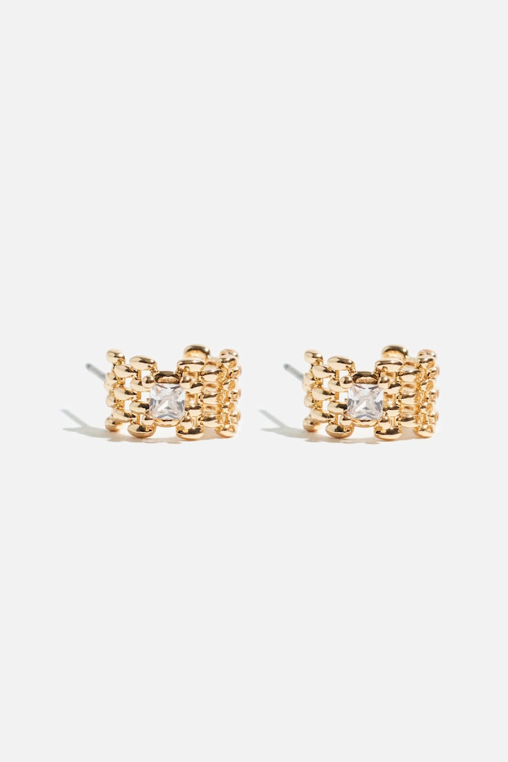 Mini Chain Gem Huggie Earrings Clear/Gold large