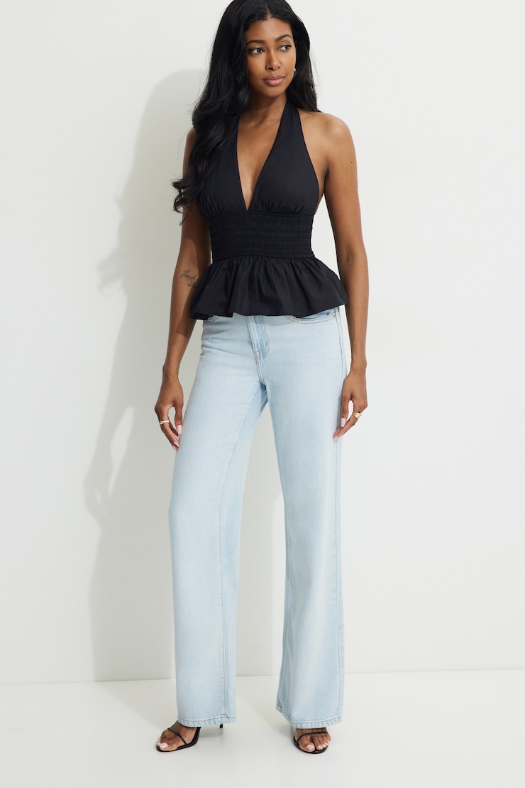 Haut à col licou en popeline