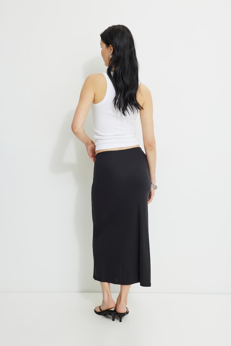 Picot Jersey Midi Slip Skirt Jet Black large
