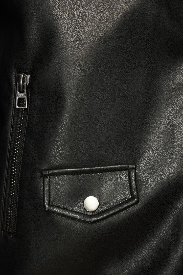 Oversized Faux Leather Biker Jacket Jet Black large