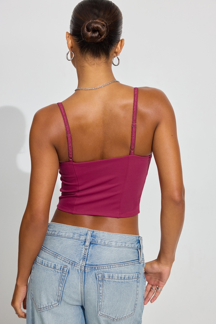 Double Layer Bustier Top, Plum Red, large