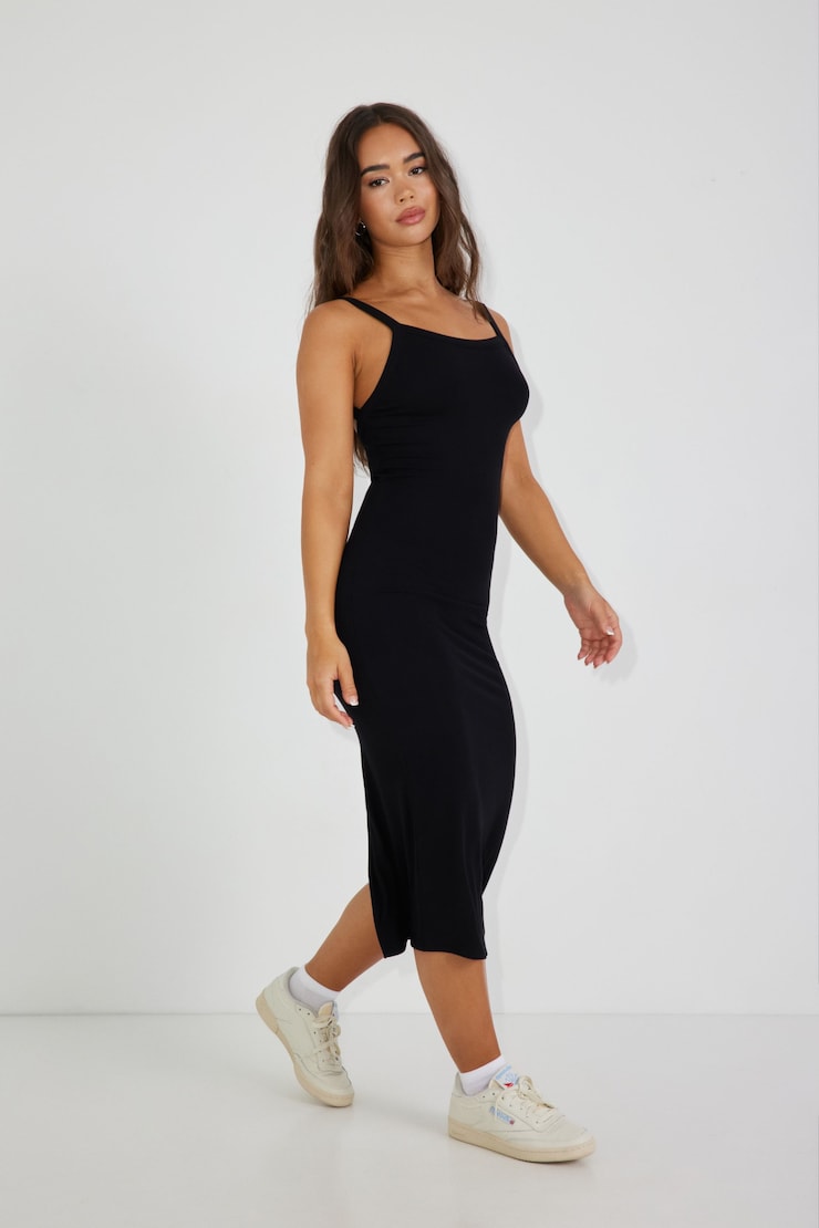 Naomi Low Back Midi Dress , Jet Black, large