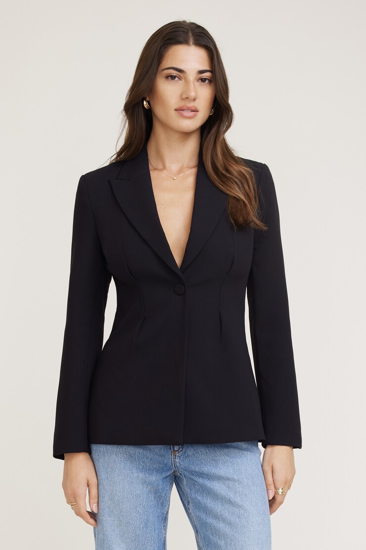 Fitted Single Button Blazer Jet Black large