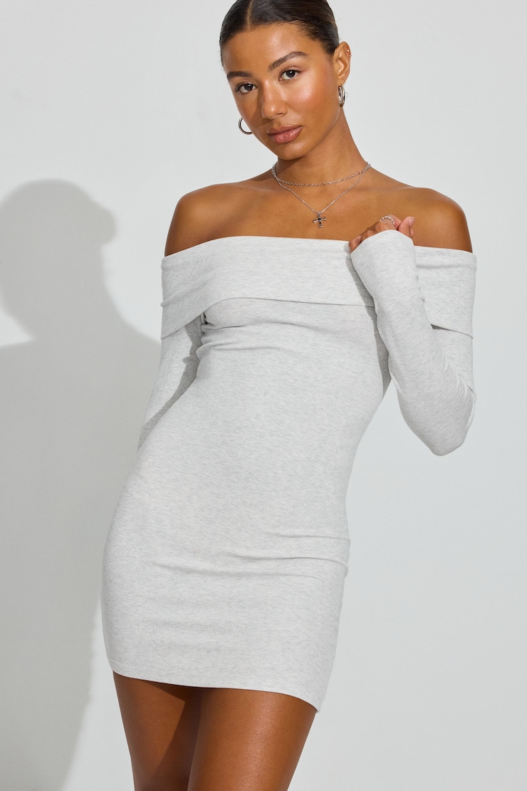 Carmen Off Shoulder Dress, Spring Grey Mix, large