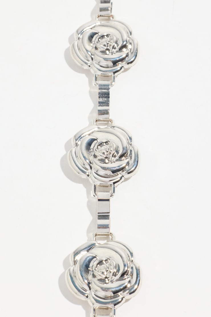 Rosette Chain Belt, Silver, large