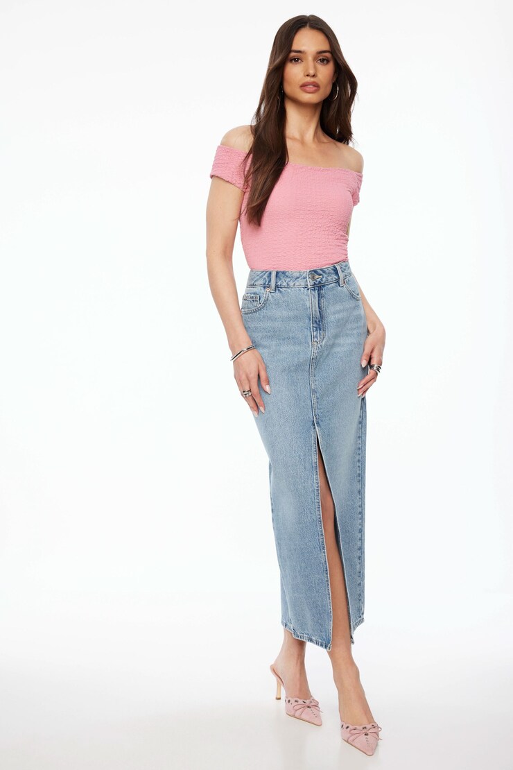 Off Shoulder Popcorn Textured Top Cashmere Rose Pink large