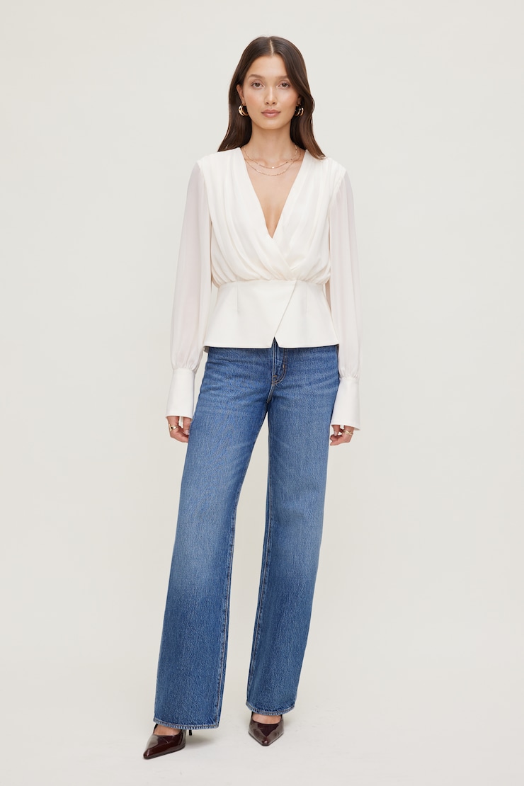 Sheer Wrap Blouse Beige | Dynamite