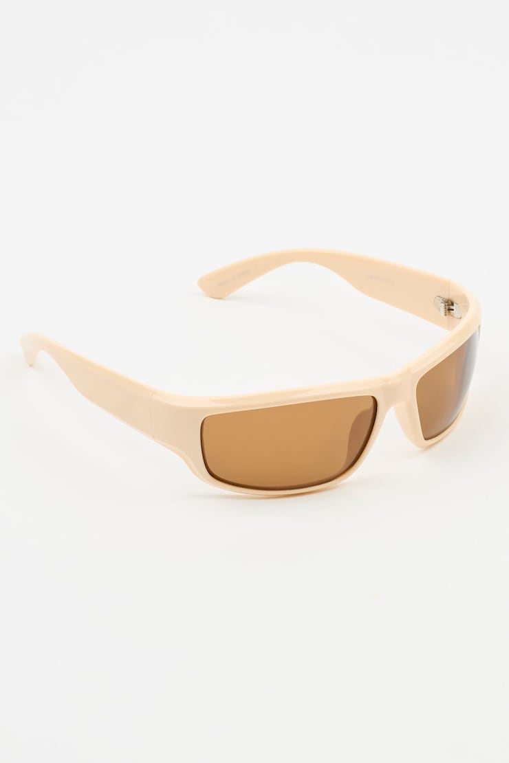 Sporty Wrap Sunglasses, Nude/Brown, large