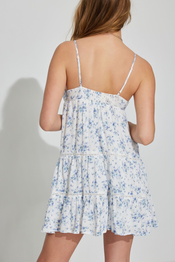 Kiara Babydoll Mini Dress, White Pretty Bouquet, large