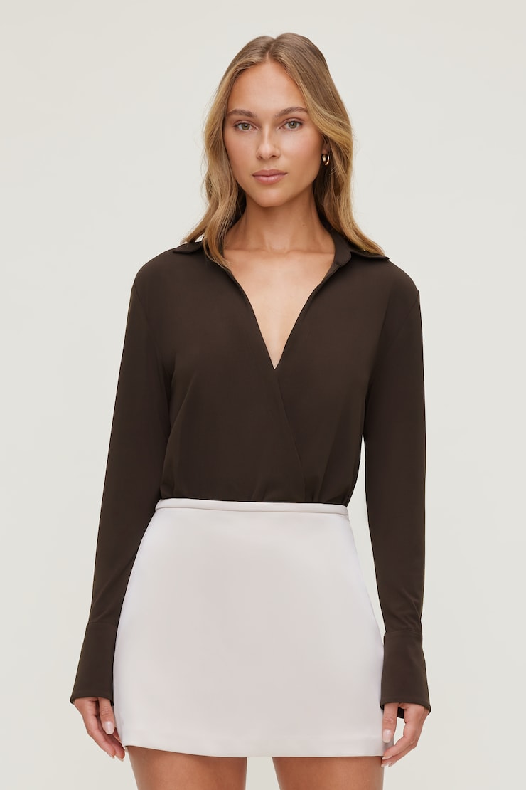 Sculpt Collared Bodysuit Java Brown large