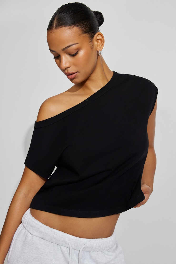 Wide Asymmetric T-Shirt, Jet Black, large