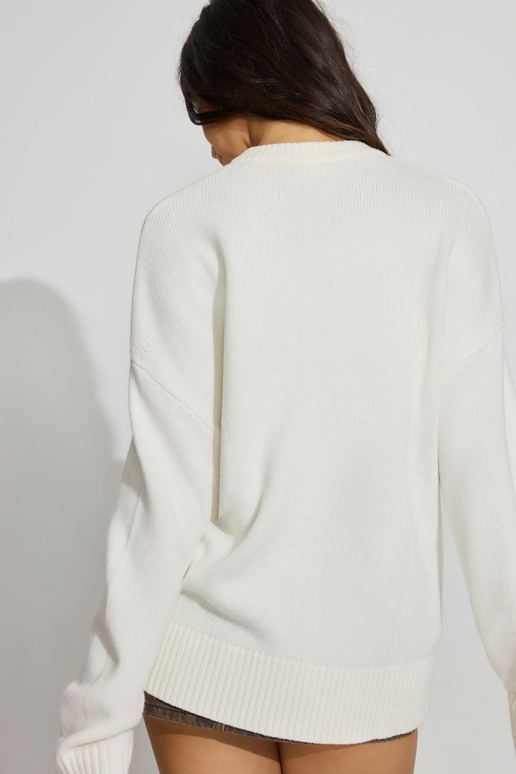 Roxy Long Sleeve Supersoft Crewneck Sweater, Snow White, large