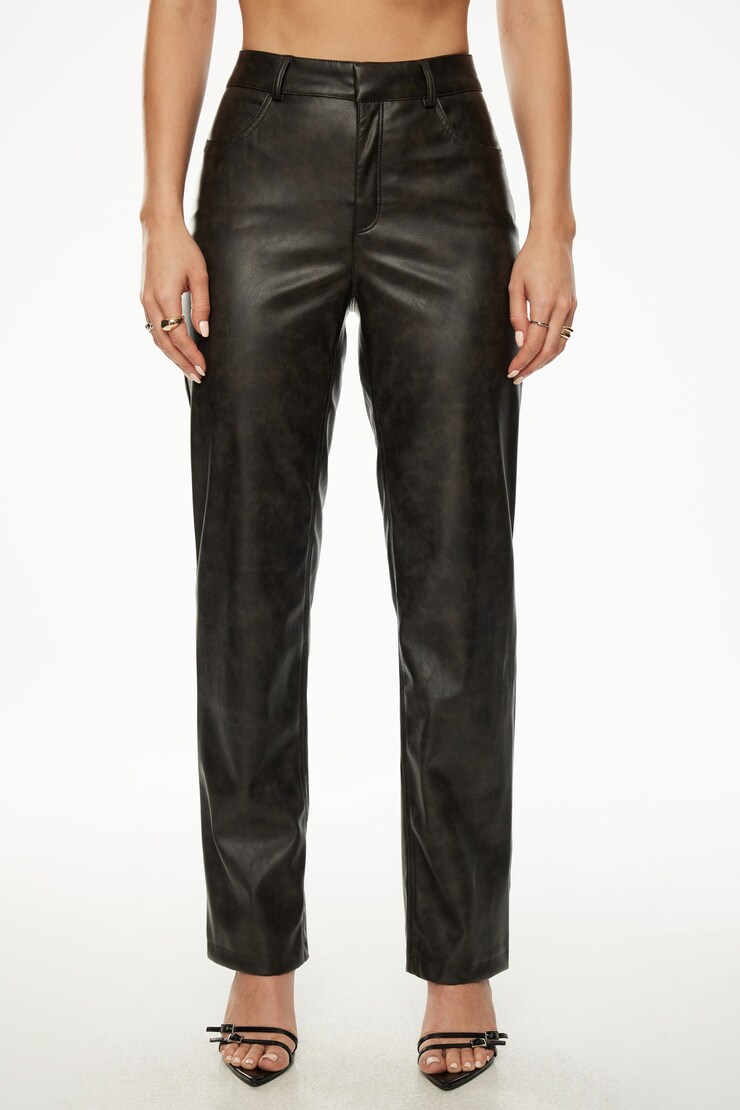 Justina Straight Faux Leather Pants Washed Brown large