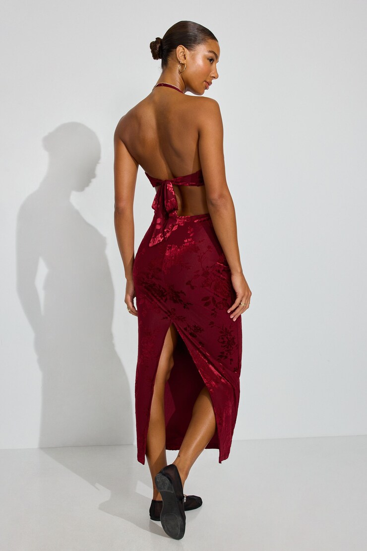 Burnout Sweetheart Maxi Dress, Cabernet Red Floral, large