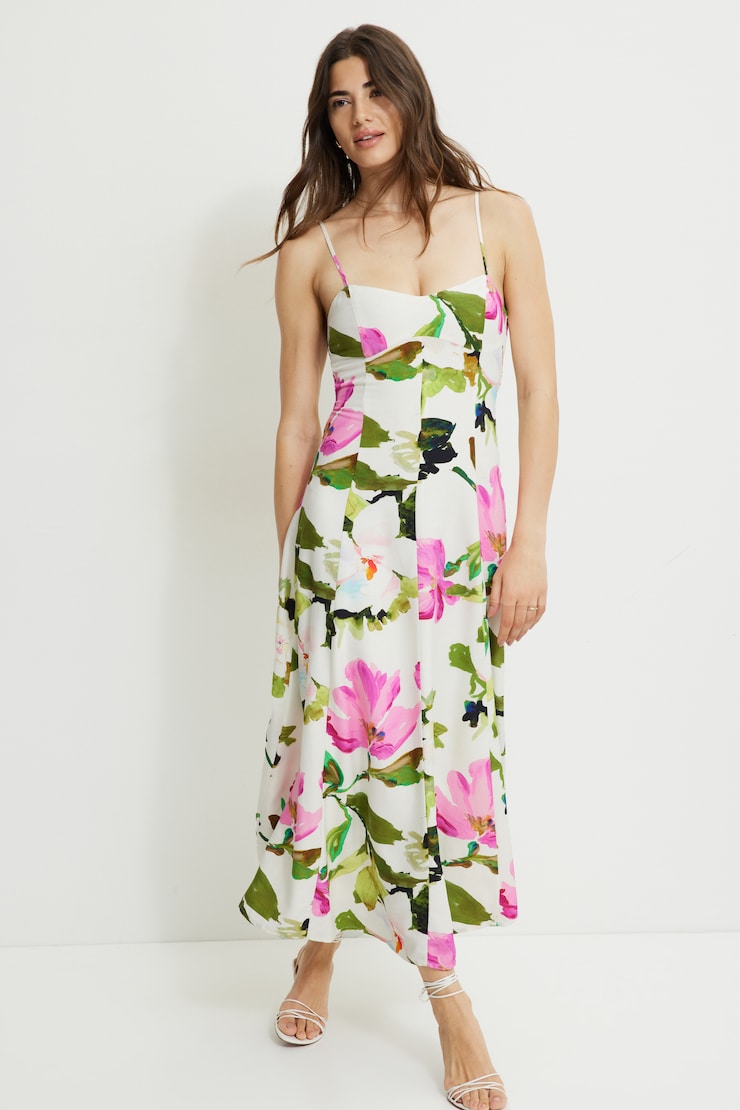 Robe maxi Belle à col en cœur Fleurs peintes large