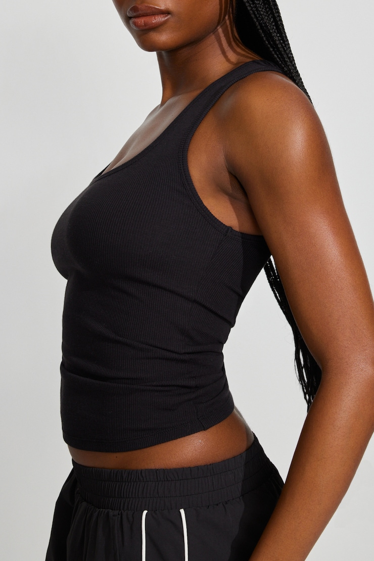 SnatchRib Scoop Tank Top, Jet Black, large