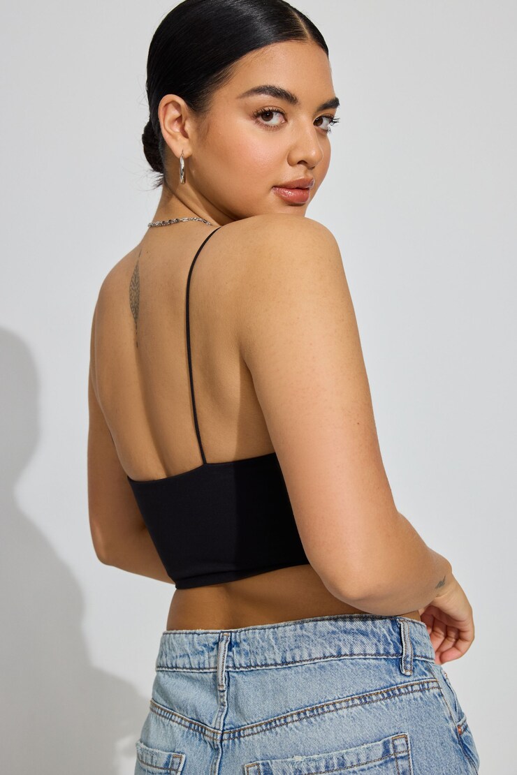 Eva Cropped Cami Top, Jet Black, large