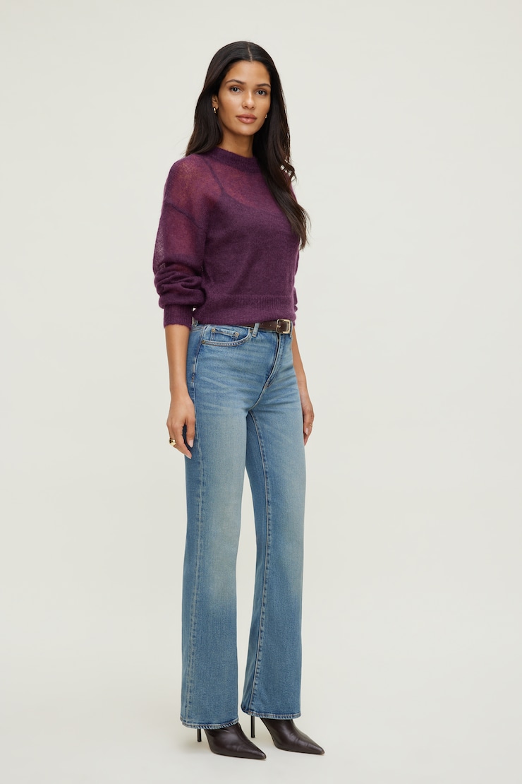 Premium Mohair Balloon Sleeve Sweater Deepest Plum Purple large