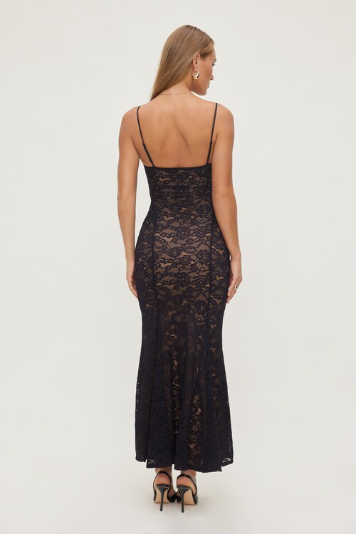 knee length dresses for ladies Black Lace Overlay Long Sleeve Bodycon Midi Dress – AX Paris US