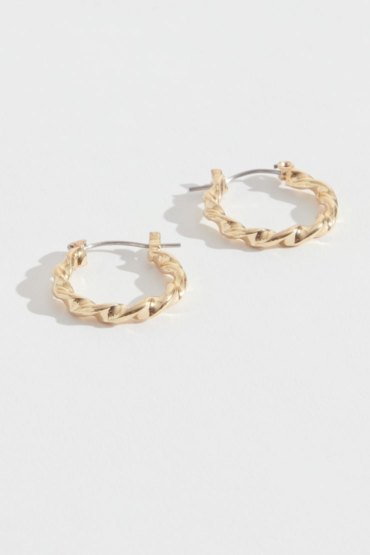 Twisted Mini Hoop Earrings, Gold, large