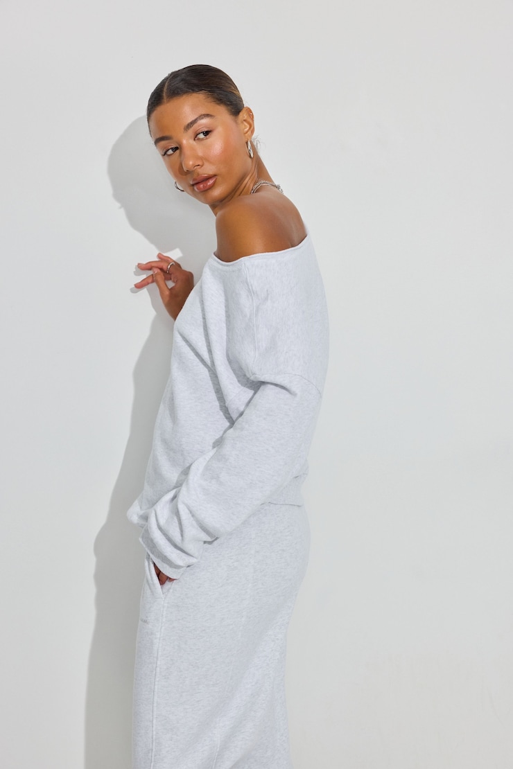 SoftTerry Off Shoulder Sweatshirt, Spring Grey Mix, large