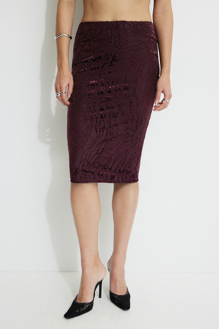 Alana Burnout Midi Skirt Black Cherry Flowers large