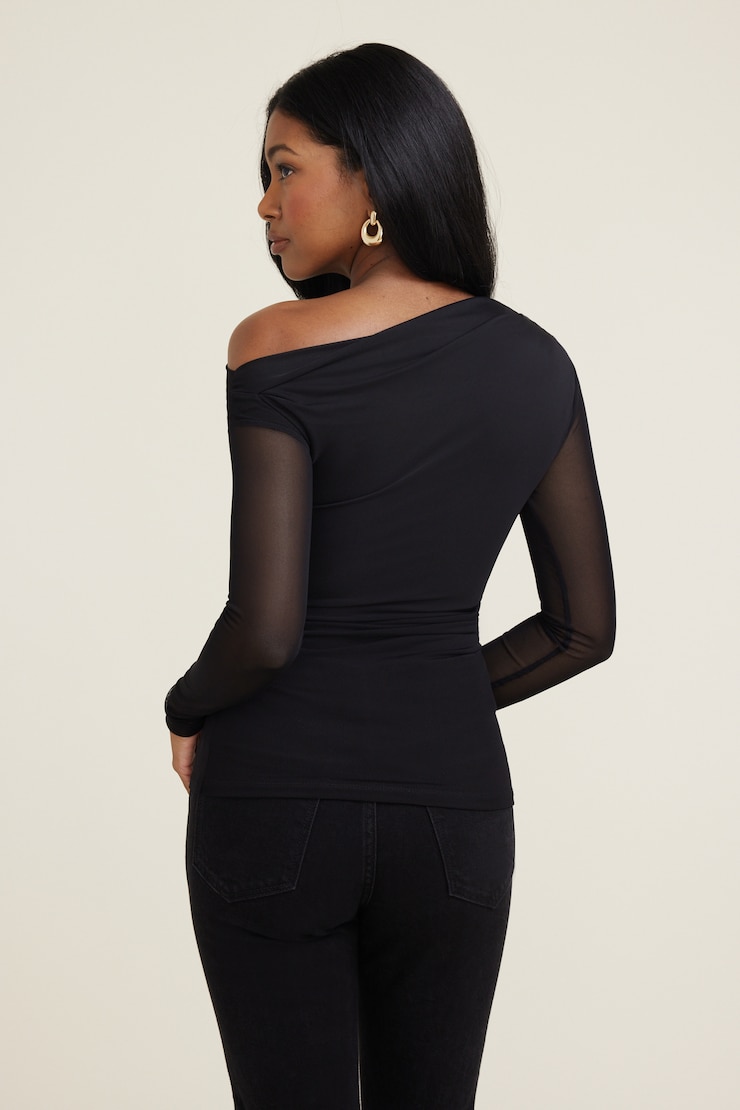 Cleo Mesh Long Sleeve Top Jet Black large