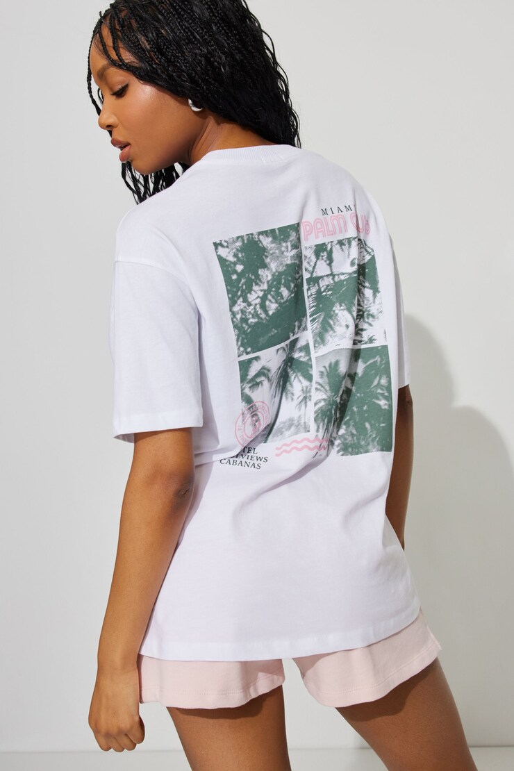 Ex Boyfriend Tee, Bright White with "Miami Palm Club" Art, large