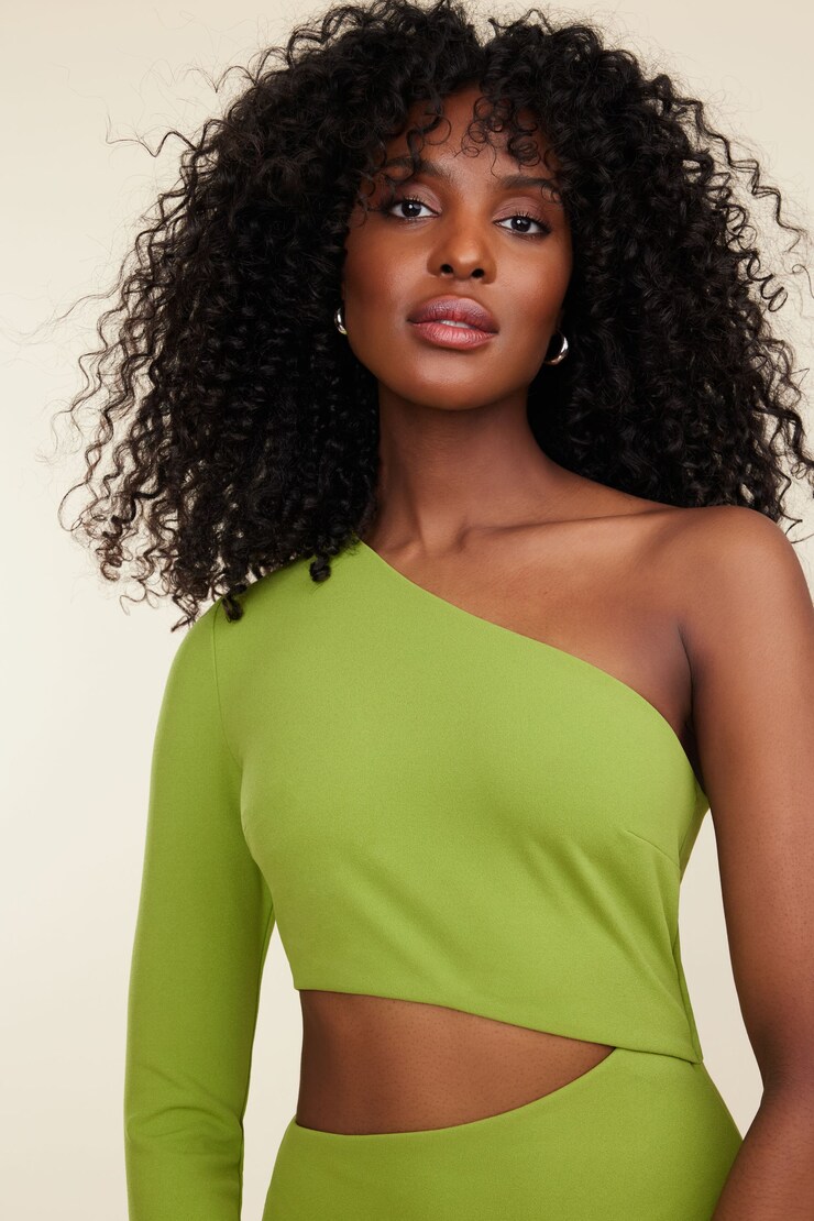 One Shoulder Cut Out Midi Dress  Peridot Green large