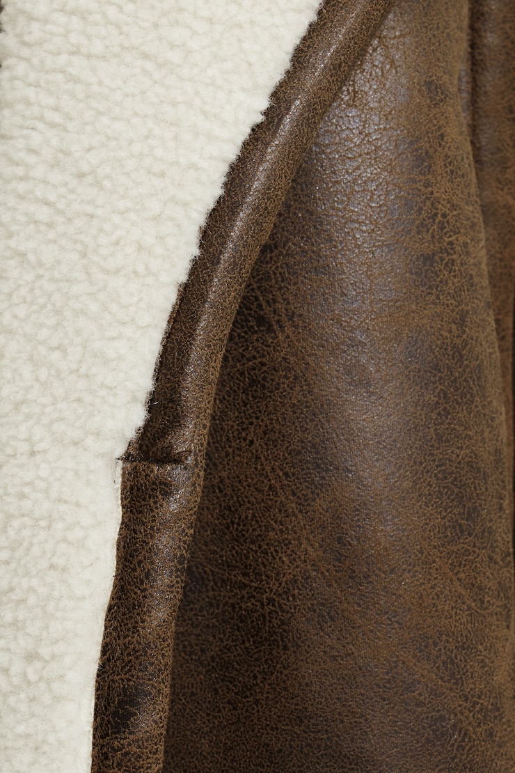 Sherpa Faux Leather Wrap Coat Java/Rainy Day large