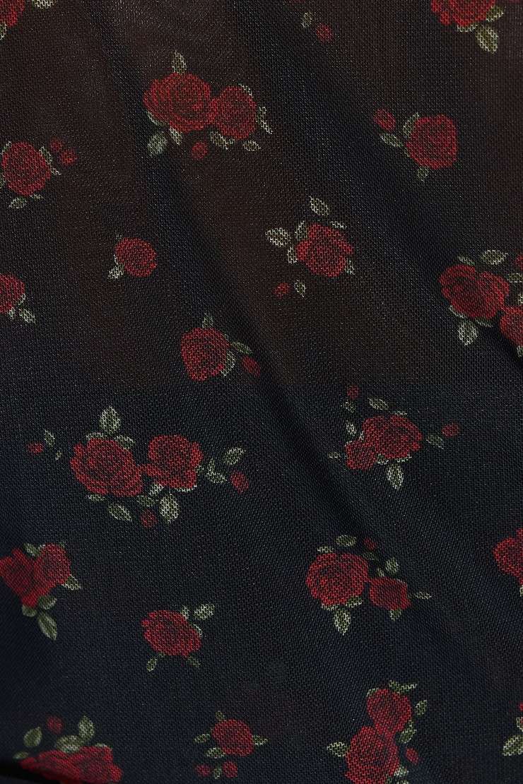 Sheer Mesh Cardigan, Black/Roses, large
