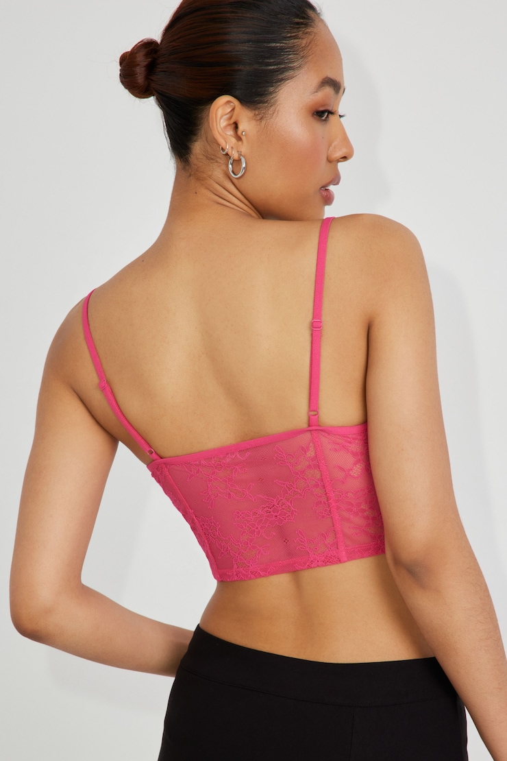 Lace Hook & Eye Tank Top, Peacock Pink, large