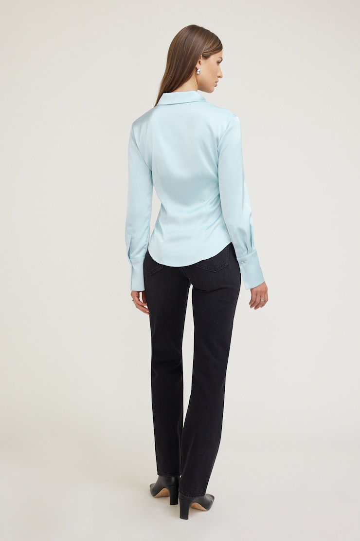 Eva Cinched Satin Shirt Celestial Blue large