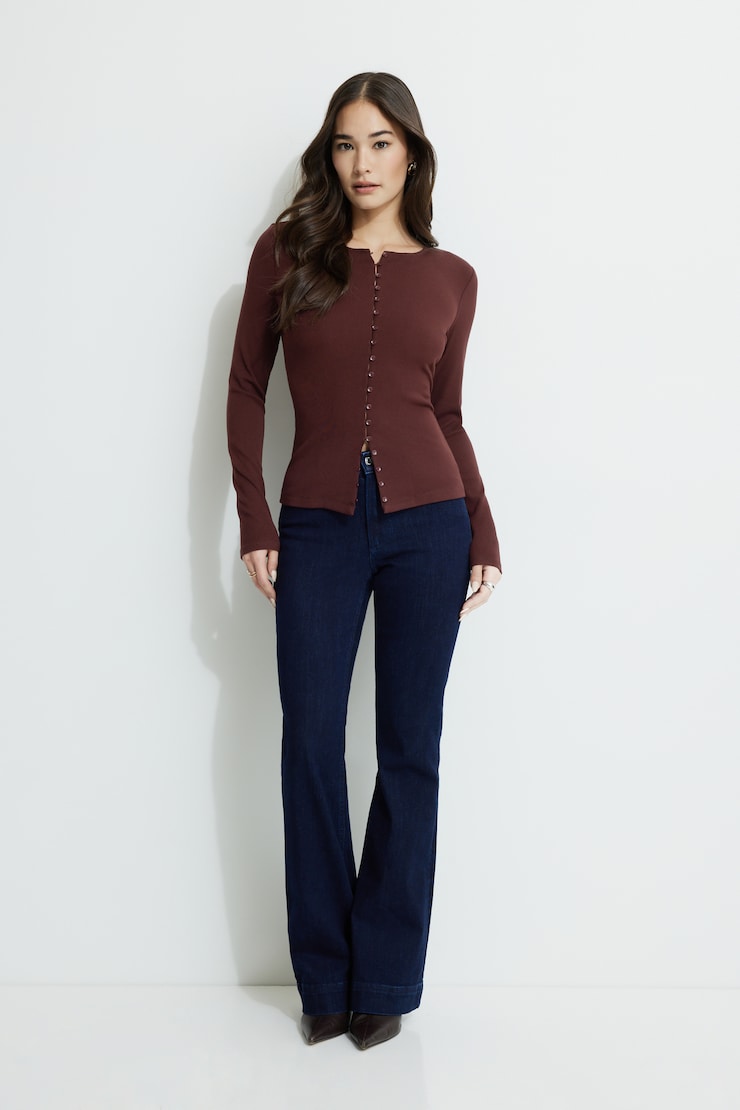 Renae Ribbed Flyaway Cardigan Dark Ruby large