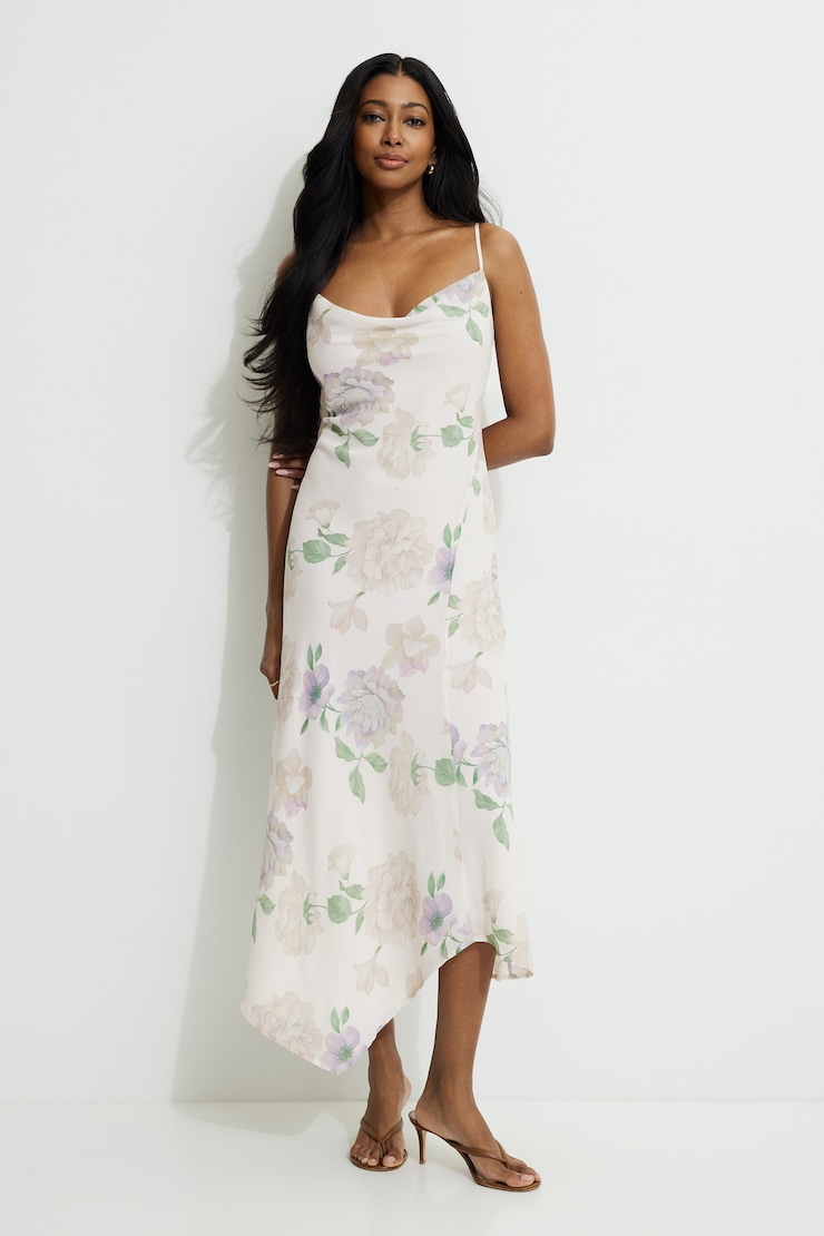 Celeste Asymmetric Maxi Slip Dress Pink | Dynamite