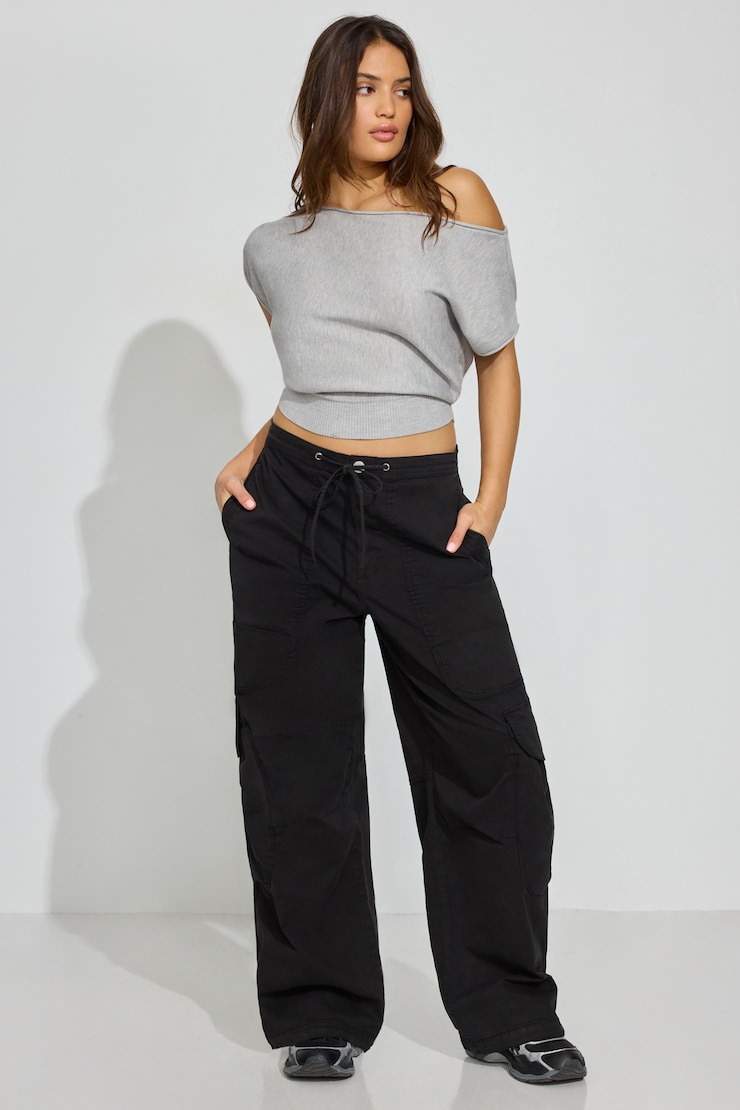 Wide Cargo Pants, Jet Black, large