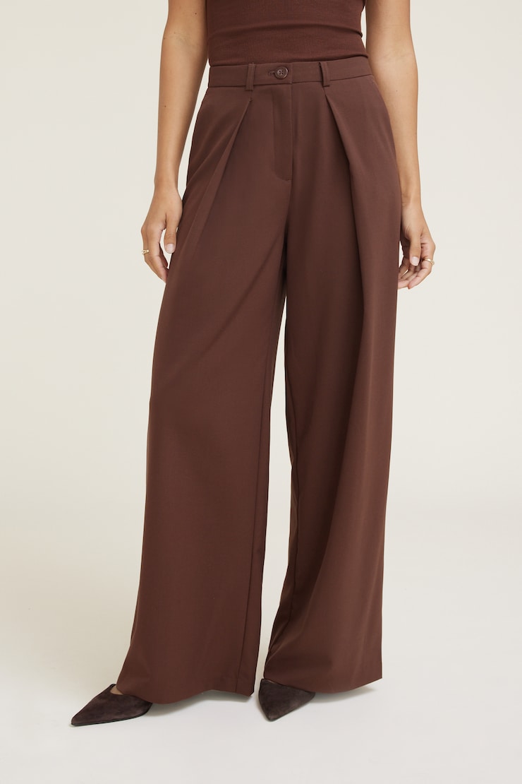 Pleated Wide Leg Pants Bitter Chocolate Burgundy large