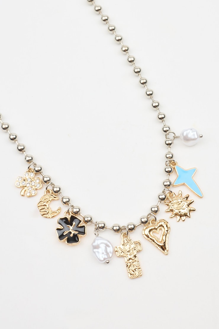 9 Charm Necklace, Gold/Silver, large
