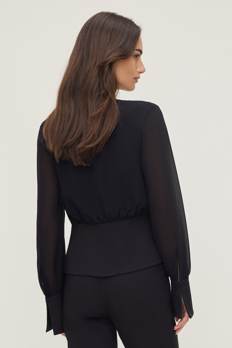 Sheer Wrap Blouse Jet Black large