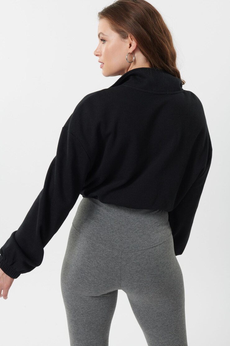 Ava Mock Neck Half Zip Sweatershirt , Jet Black, large