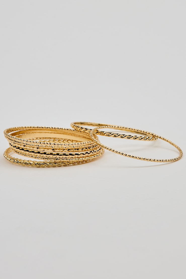 Set of 11 Textured Bangles, Gold, large