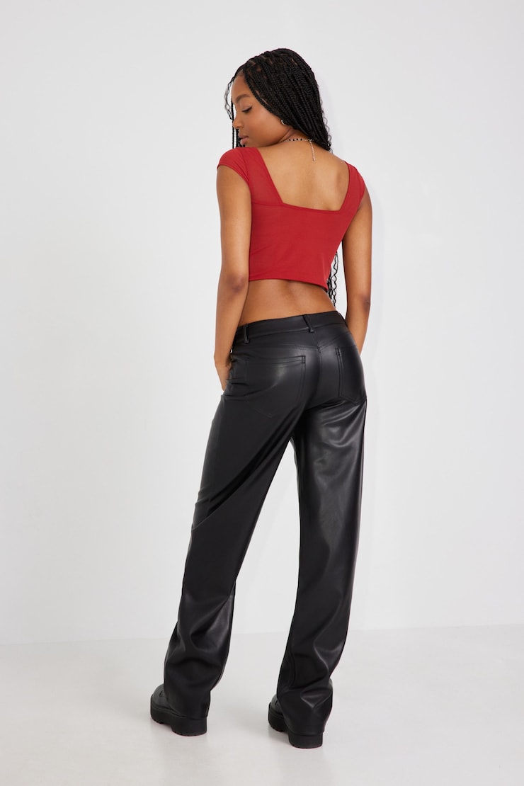 Faux Leather Straight Pant, Jet Black, large