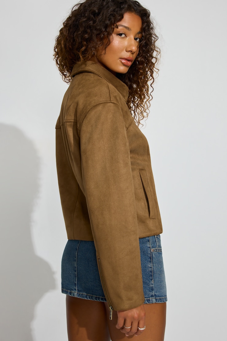 Oversized Suede Worker Jacket, Cinnamon Spice Brown, large