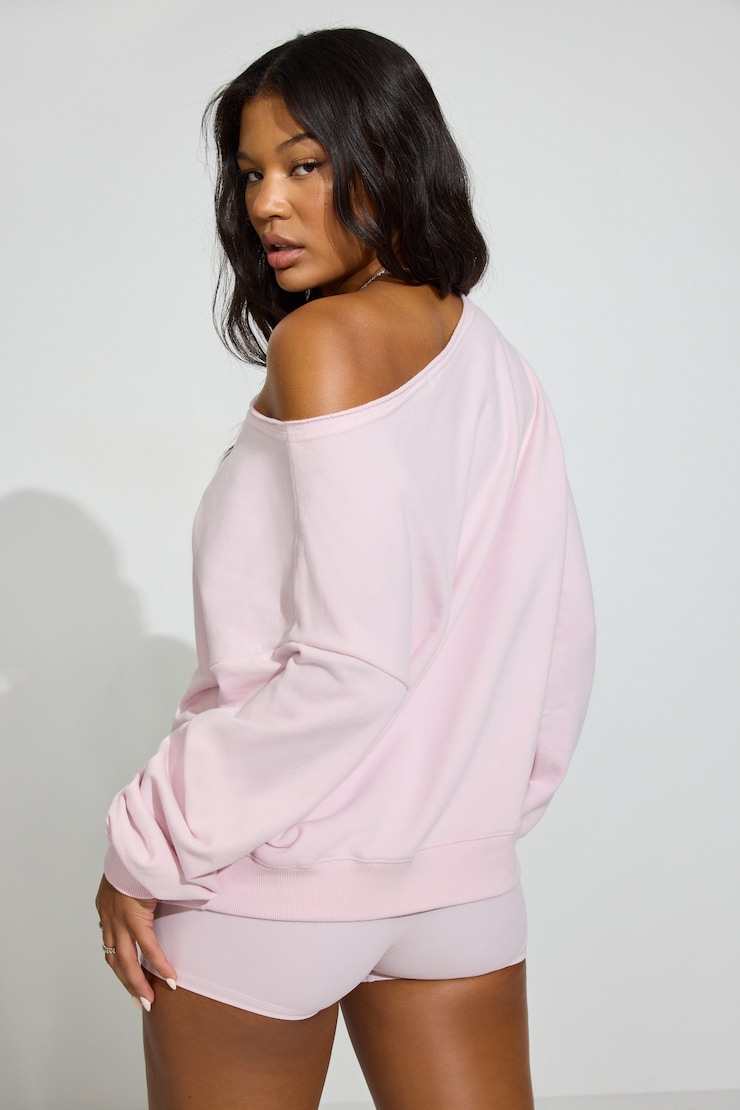 SoftTerry Off Shoulder Sweatshirt, Light Pink, large