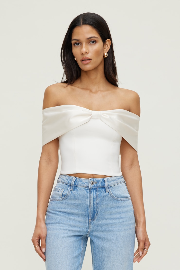 Satin Bow Tube Top Beige | Dynamite