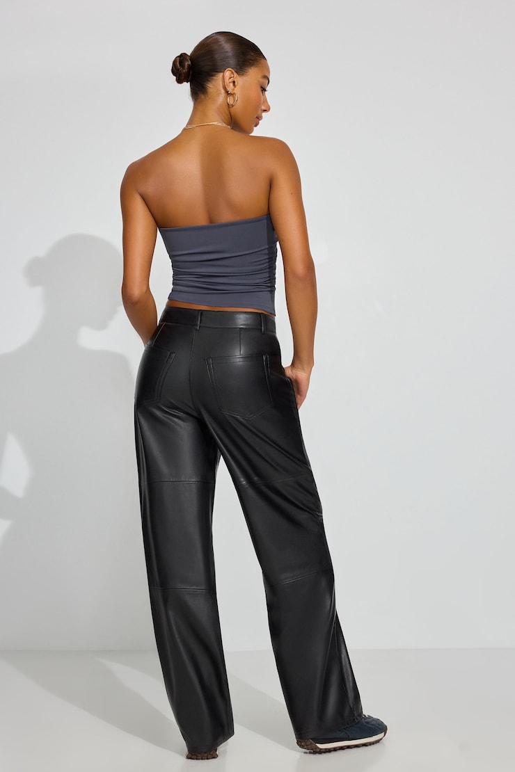 Baggy Faux-Leather Pants, Jet Black, large