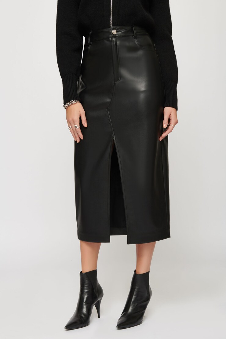Aura Faux Leather Midi Skirt Jet Black large