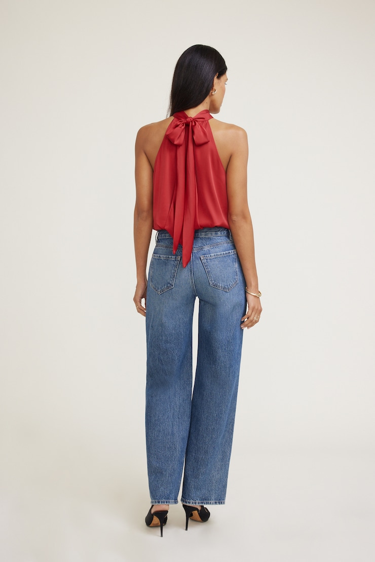 Paloma Bubble Satin Halter Blouse Chili Pepper Red large