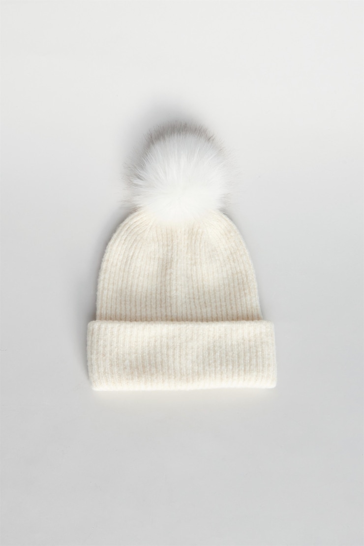 Pom Pom Beanie, Sweet Corn Beige, large